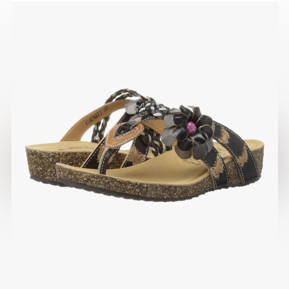 L'Artiste by Spring Step Women's Chunali Flat Sandal, Black/Multi Color Size 9 - Picture 1 of 16